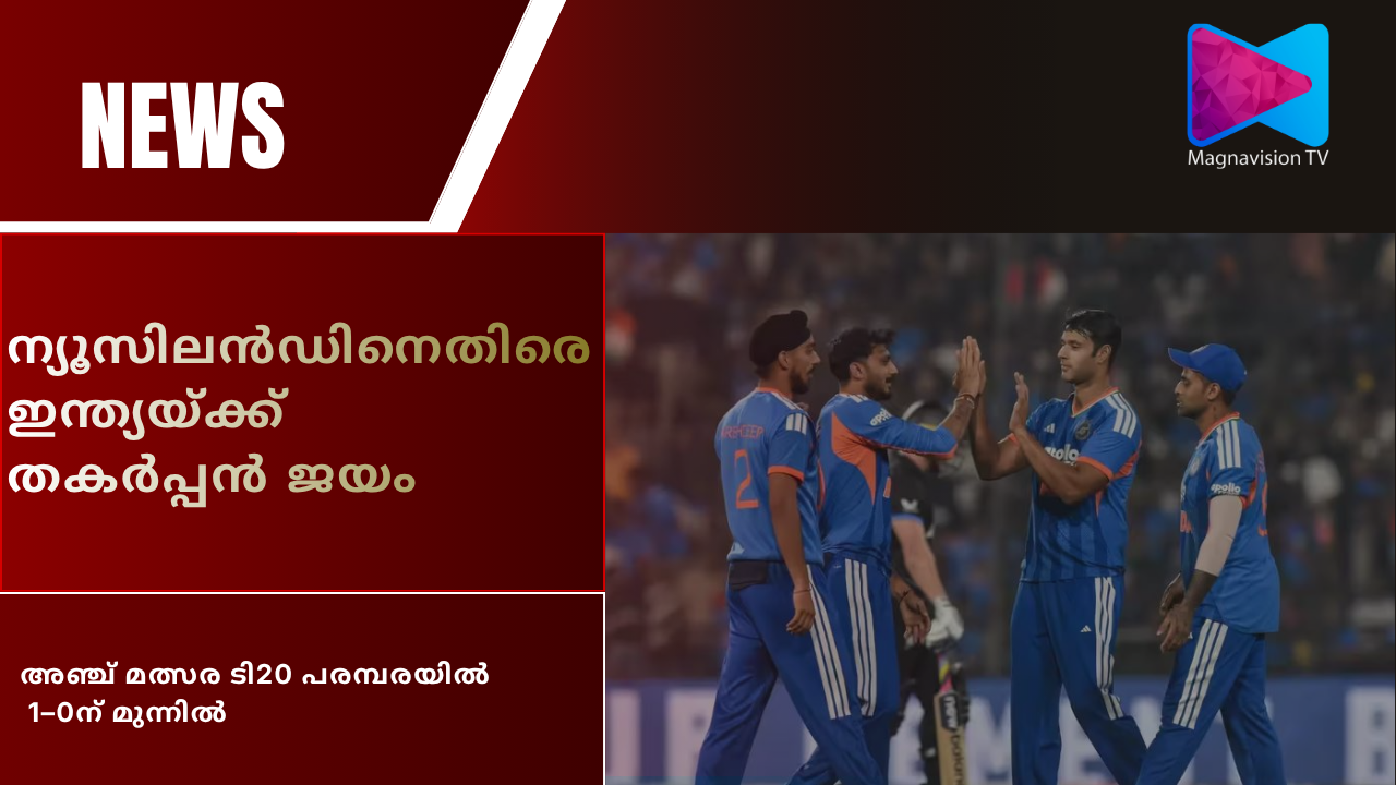 Sanju Samson and Naman Dhir celebrate India's T20 win over New Zealand