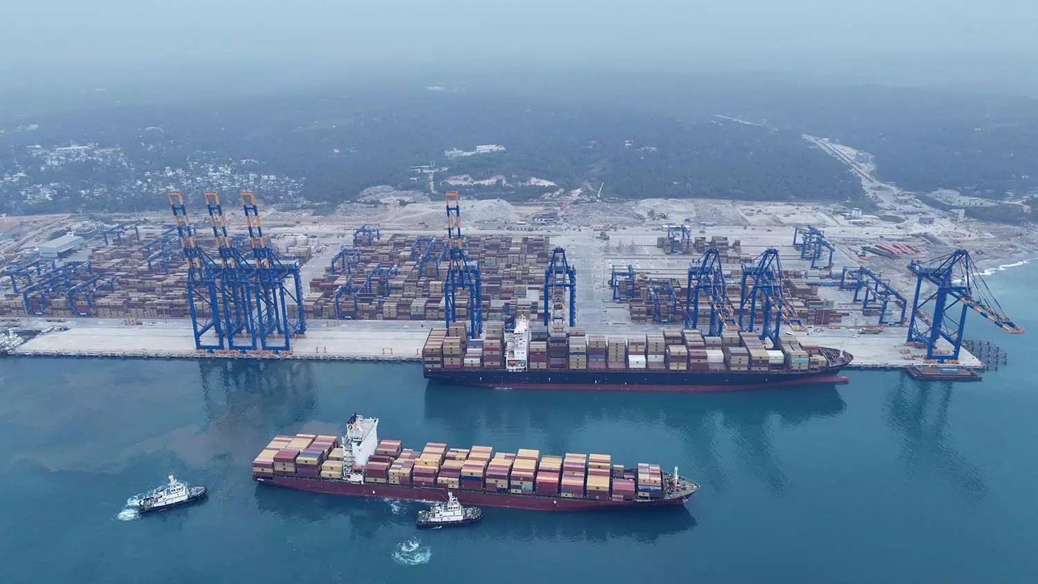 Two mother ships docked simultaneously at Vizhinjam Port